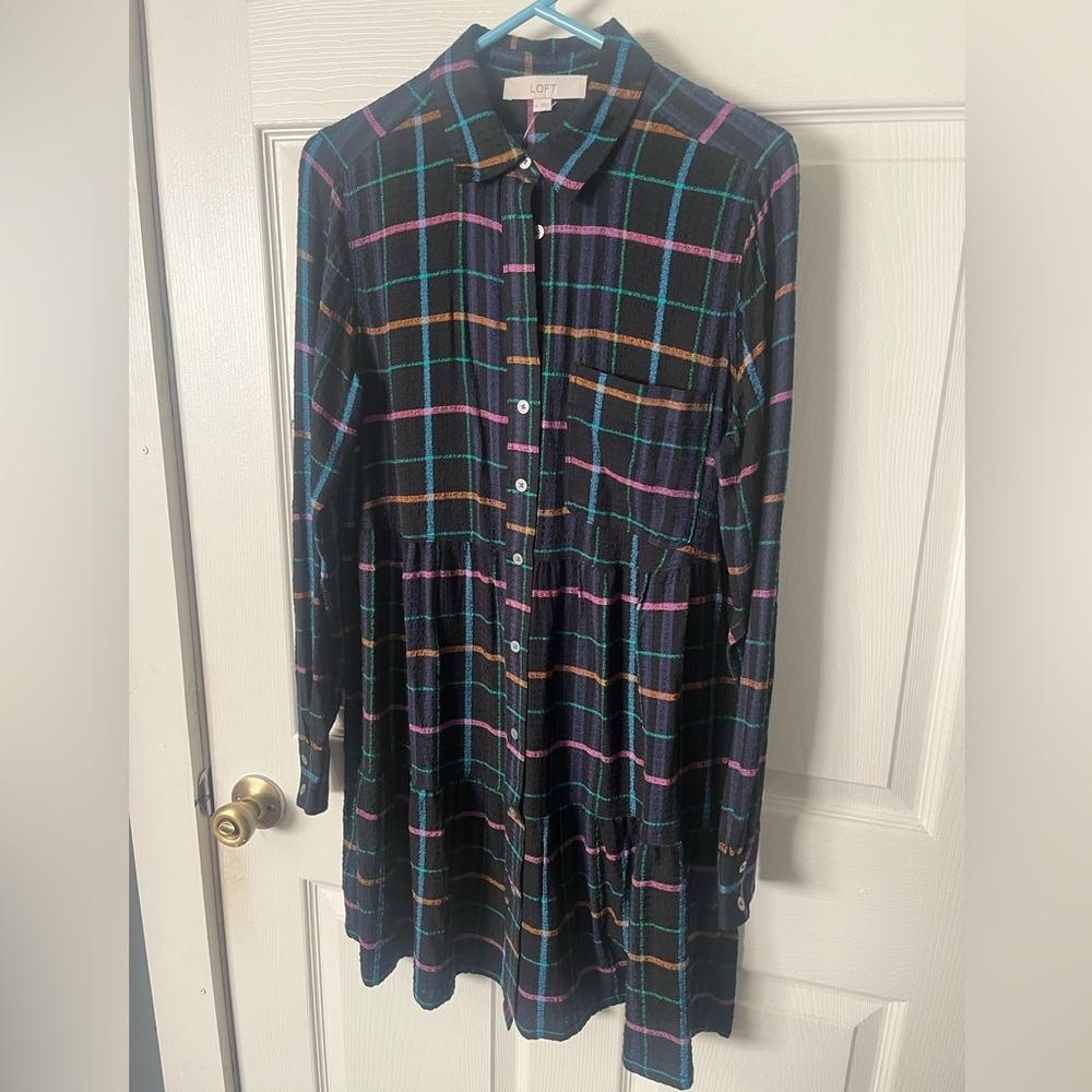 Loft NWT Small Navy Plaid Dress